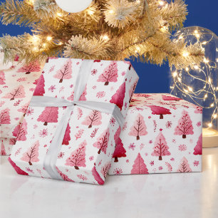 Fröhliche Rot- und Rosa-Baum-Illustration Geschenkpapier
