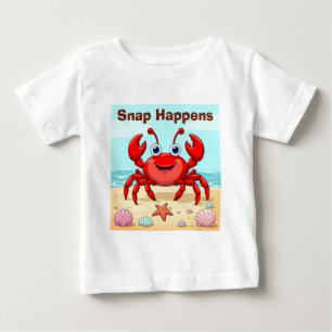 Fröhliche Rote Cartoon-Krabbe Niedliche Muschel Ki Baby T-shirt