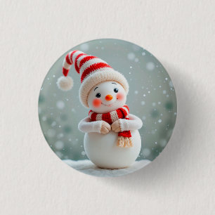 Fröhliche Schneemann-Figur mit festlichem Hut Button