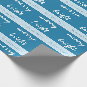 Fröhliche Schrift Blaue Weihnachtsfamilienname Geschenkpapier