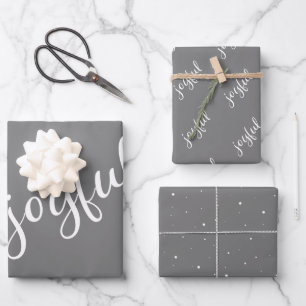Fröhliche Schrift Schneeflocke Einfach Grau Urlaub Geschenkpapier Set