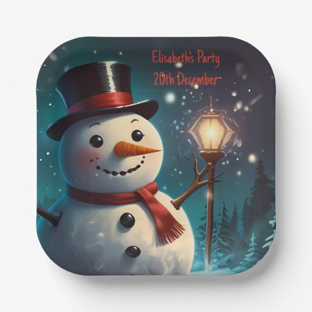 Fröhliche Snowman-Party Einladung - Festivalkarte. Pappteller (Vorderseite)