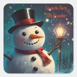 Fröhliche Snowman-Party Einladung - Festivalkarte. Quadratischer Aufkleber