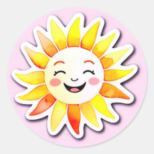 Fröhliche Sonne Cartoon mit lächelndem Gesicht Runder Aufkleber