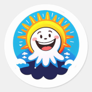 Fröhliche Sonne Cartoon mit lächelndem Gesicht Runder Aufkleber