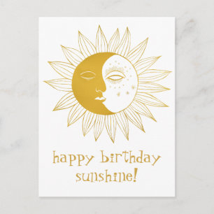 Fröhliche Sonne & Mond HAPPY BIRTHDAY CUSTOM Gold Postkarte