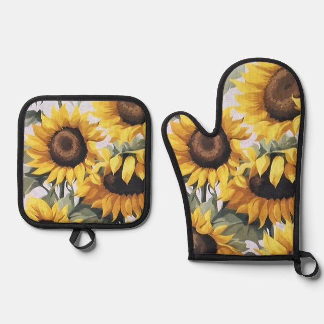 Fröhliche Sonnenblumen Ofenhandschuh & Topflappen-Set (Vorderseite)