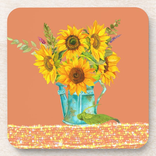 Fröhliche Sonnenblumenblumen-Untersetzer Getränkeuntersetzer (Vorderseite)