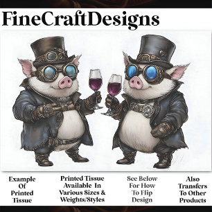 Fröhliche Steampunk-Schweine + Rotwein AH8 Decoupa Seidenpapier