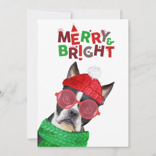 Fröhliche & strahlende Boston-Terrier-Brille Hut S Feiertagskarte