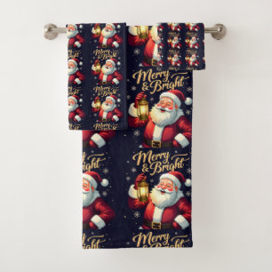 Fröhliche, strahlende Illustration von Santa mit L Badhandtuch Set