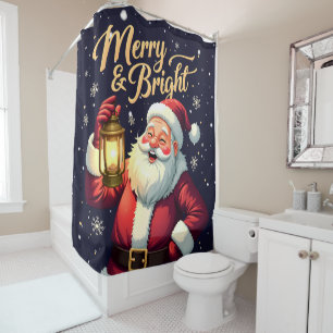 Fröhliche, strahlende Santa-Claus-Illustration mit Duschvorhang