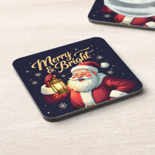 Fröhliche, strahlende Santa-Claus-Illustration mit Getränkeuntersetzer