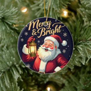 Fröhliche, strahlende Santa-Claus-Illustration mit Keramik Ornament
