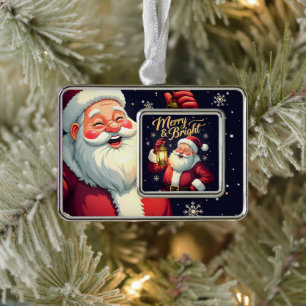 Fröhliche, strahlende Santa-Claus-Illustration mit Rahmen-Ornament Silber