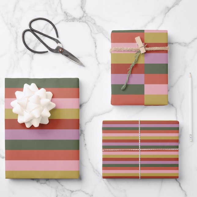 Fröhliche Streifen Geschenkpapier Set (Vorderseite)
