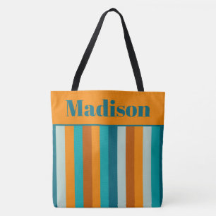 Fröhliche Stripe Muster Orange Aqua Personalisiert Tasche