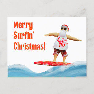 Fröhliche Surfen Weihnachten Santa auf Surfbrett Postkarte