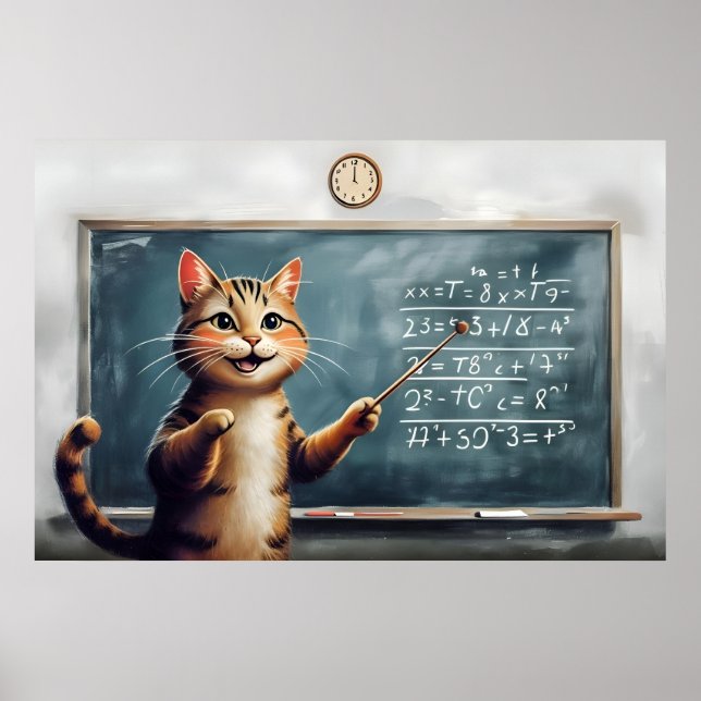 Fröhliche Tabby Cat Mathematik im Klassenzimmer Poster (Vorne)