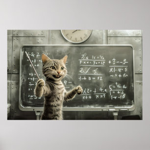 Fröhliche Tabby Cat Mathematik im Klassenzimmer Poster