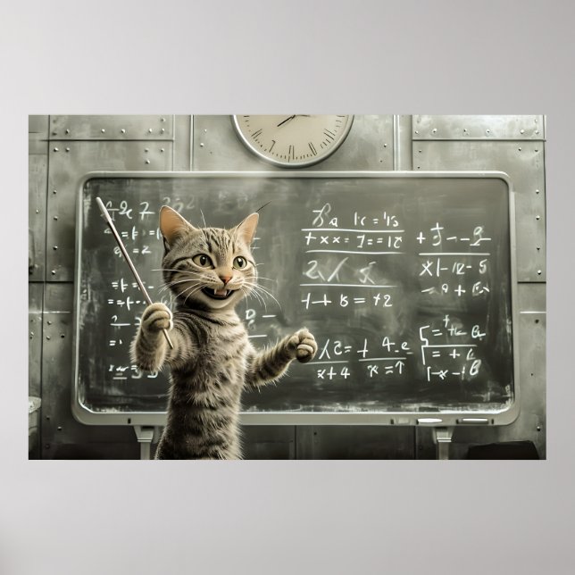 Fröhliche Tabby Cat Mathematik im Klassenzimmer Poster (Vorne)