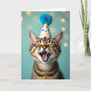 Fröhliche Tabby-Partyhut-Karte Karte