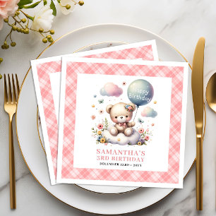 Fröhliche Teddybär-Ballon-Blumen Mädchen-Party-Ser Serviette