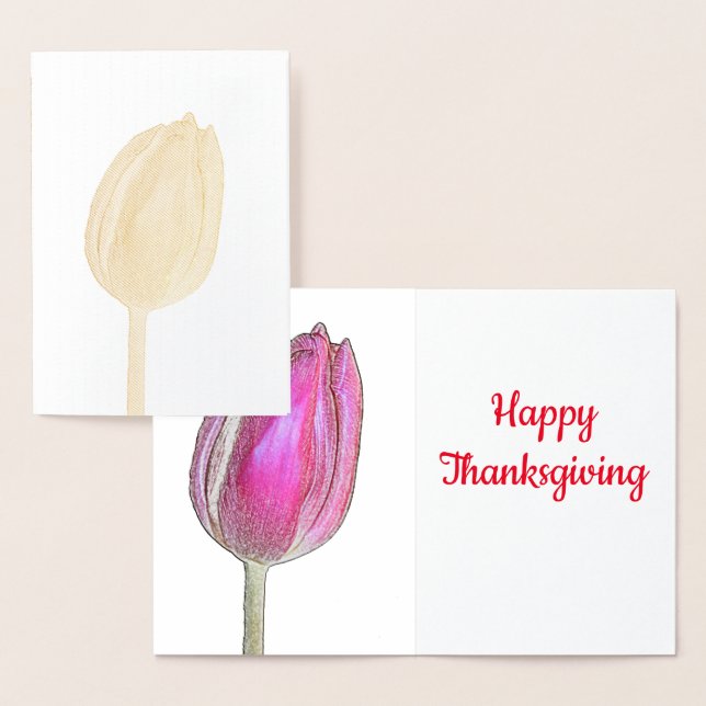 Fröhliche Thanksgiving Pink Tulips Blumenkohl Blum Folienkarte (Anzeige)