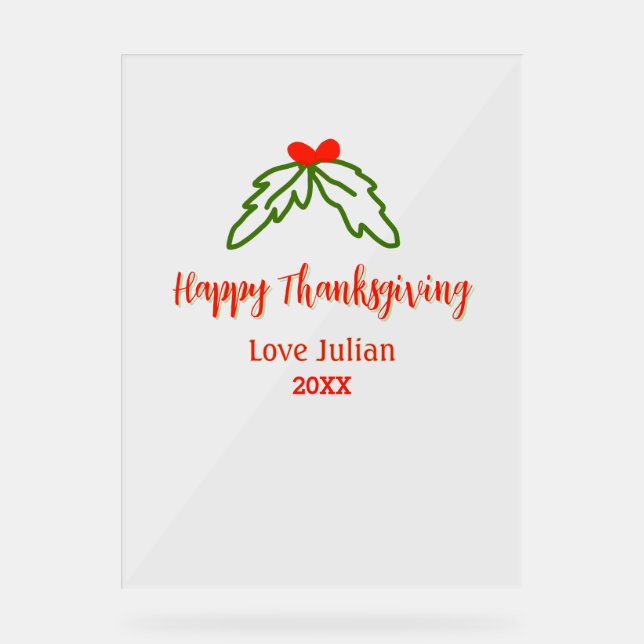 Fröhliche Thanksgiving Rotgrüne Blätter Kirsche Na Acrylschild (Vorderseite)