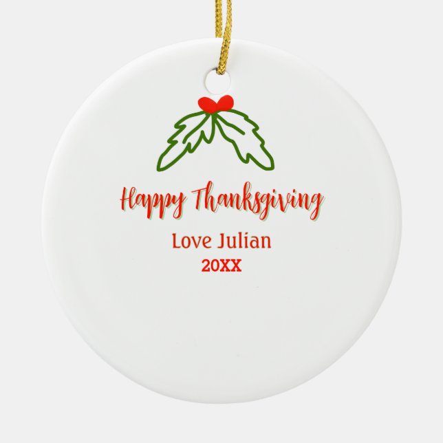 Fröhliche Thanksgiving Rotgrüne Blätter Kirsche Na Keramik Ornament (Vorne)