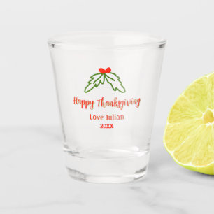 Fröhliche Thanksgiving Rotgrüne Blätter Kirsche Na Schnapsglas