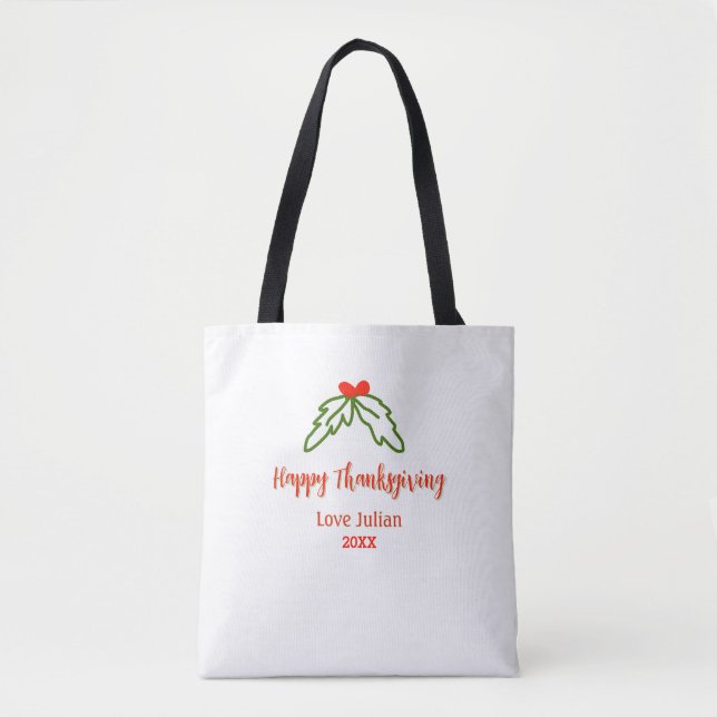 Fröhliche Thanksgiving Rotgrüne Blätter Kirsche Na Tasche (Vorderseite)