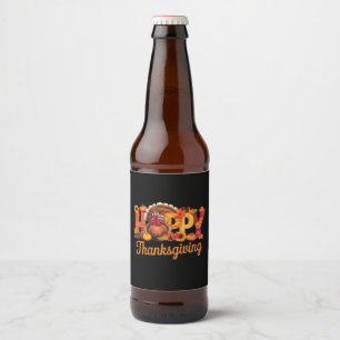 Fröhliche Truthähne zum Erntedankfest fallen Bierflaschenetikett