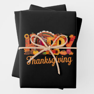 Fröhliche Truthähne zum Erntedankfest fallen Geschenkpapier Set