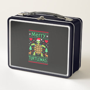 Fröhliche Turtlemas Weihnachtslichter Süße Schildk Metall Brotdose