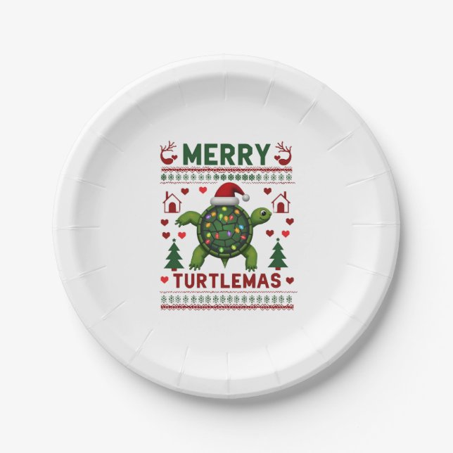 Fröhliche Turtlemas Weihnachtslichter Süße Schildk Pappteller (Vorderseite)