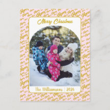 Fröhliche Typografie Weihnachten Familienfoto Pink