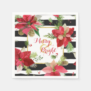 Fröhliche u. helle Poinsettias, schwarze Serviette