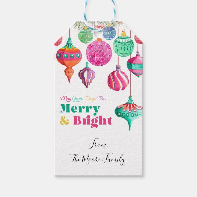 Fröhliche und farbenfrohe Weihnachten Geschenkanhänger (Vorderseite)