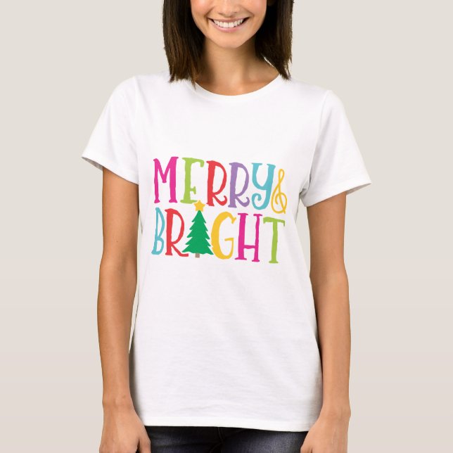 Fröhliche und helle Bäume farbenfrohe Weihnachten T-Shirt (Vorderseite)