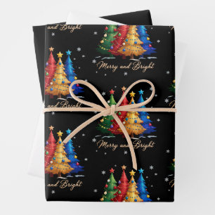 Fröhliche und helle Bäume Weihnachten Geschenk Nie Geschenkpapier Set