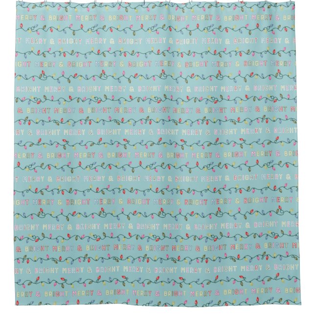 Fröhliche und helle blaue Weihnachtsbeleuchtung Duschvorhang (Vorderseite)