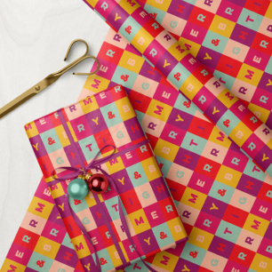 Fröhliche und helle bunte Art quadriert Muster Geschenkpapier