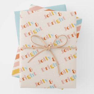 Fröhliche und helle bunte Retro-Streifen Weihnacht Geschenkpapier Set