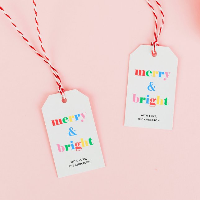 Fröhliche und helle bunte Typografie Weihnachten Geschenkanhänger (Von Creator hochgeladen)