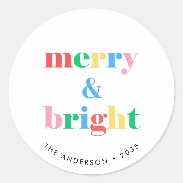 Fröhliche und helle bunte Typografie Weihnachten Runder Aufkleber (Vorderseite)