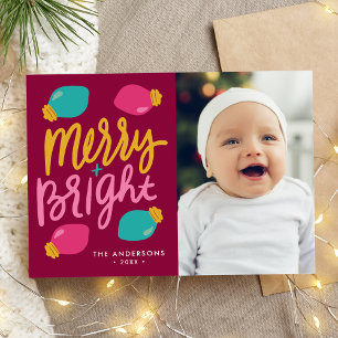 Fröhliche und helle bunte Weihnachtsbeleuchtung Fo Feiertagskarte