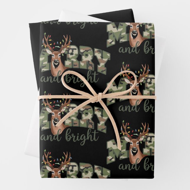 Fröhliche und helle Camouflage Hirsche Bow im Frei Geschenkpapier Set (Beispiel)