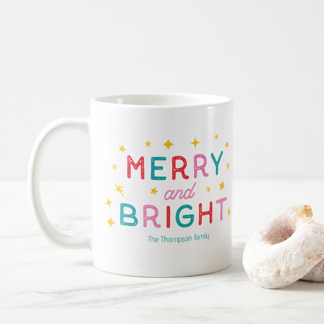Fröhliche und helle Farben Retro Name Weihnachten  Kaffeetasse (Mit Donut)