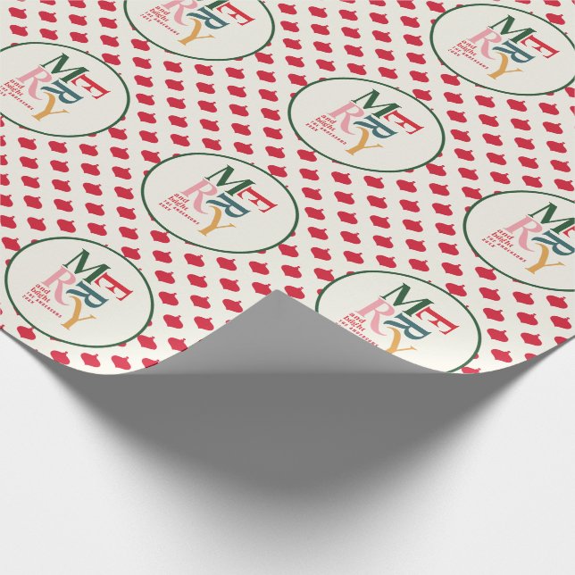 Fröhliche und helle festliche farbenfrohe Weihnach Geschenkpapier (Ecke)